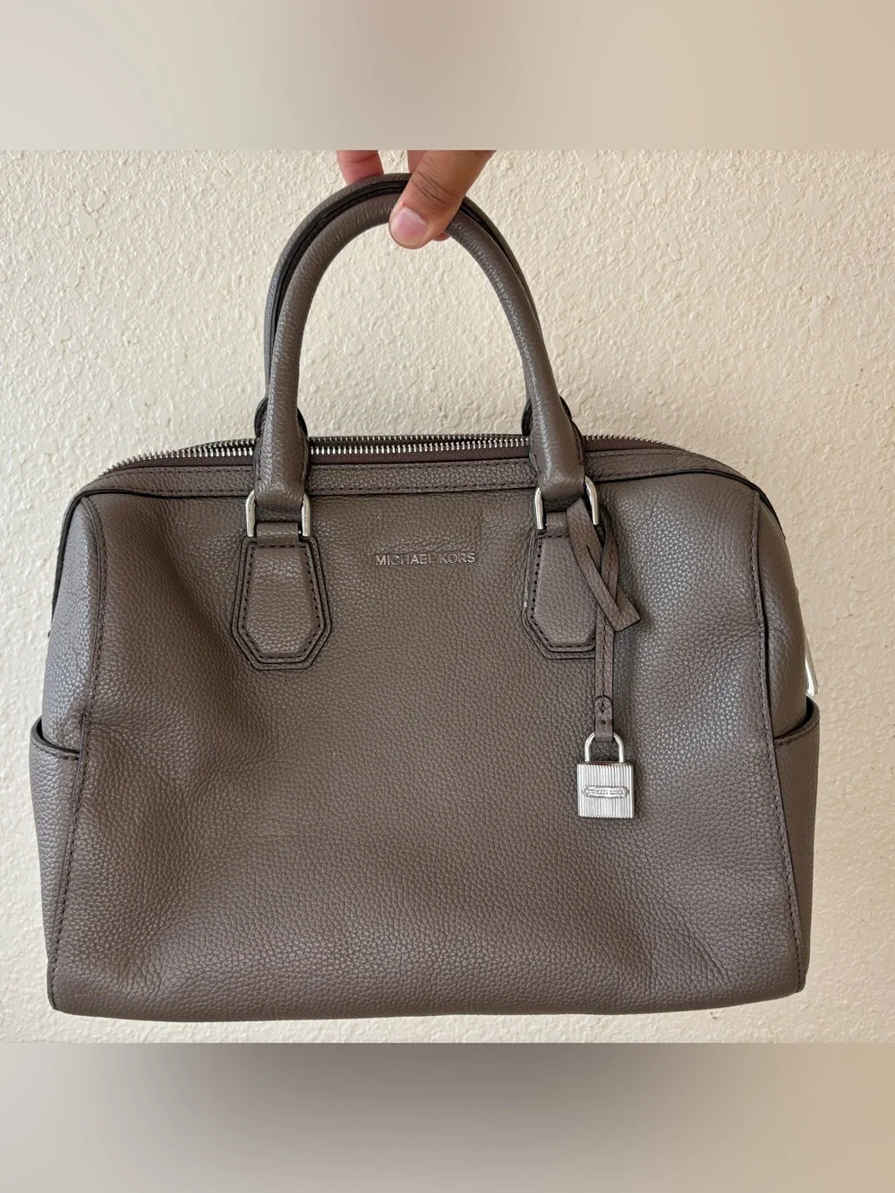 Michael Kors Pebbled Leather Satchel - Taupe Brown with detachable straps